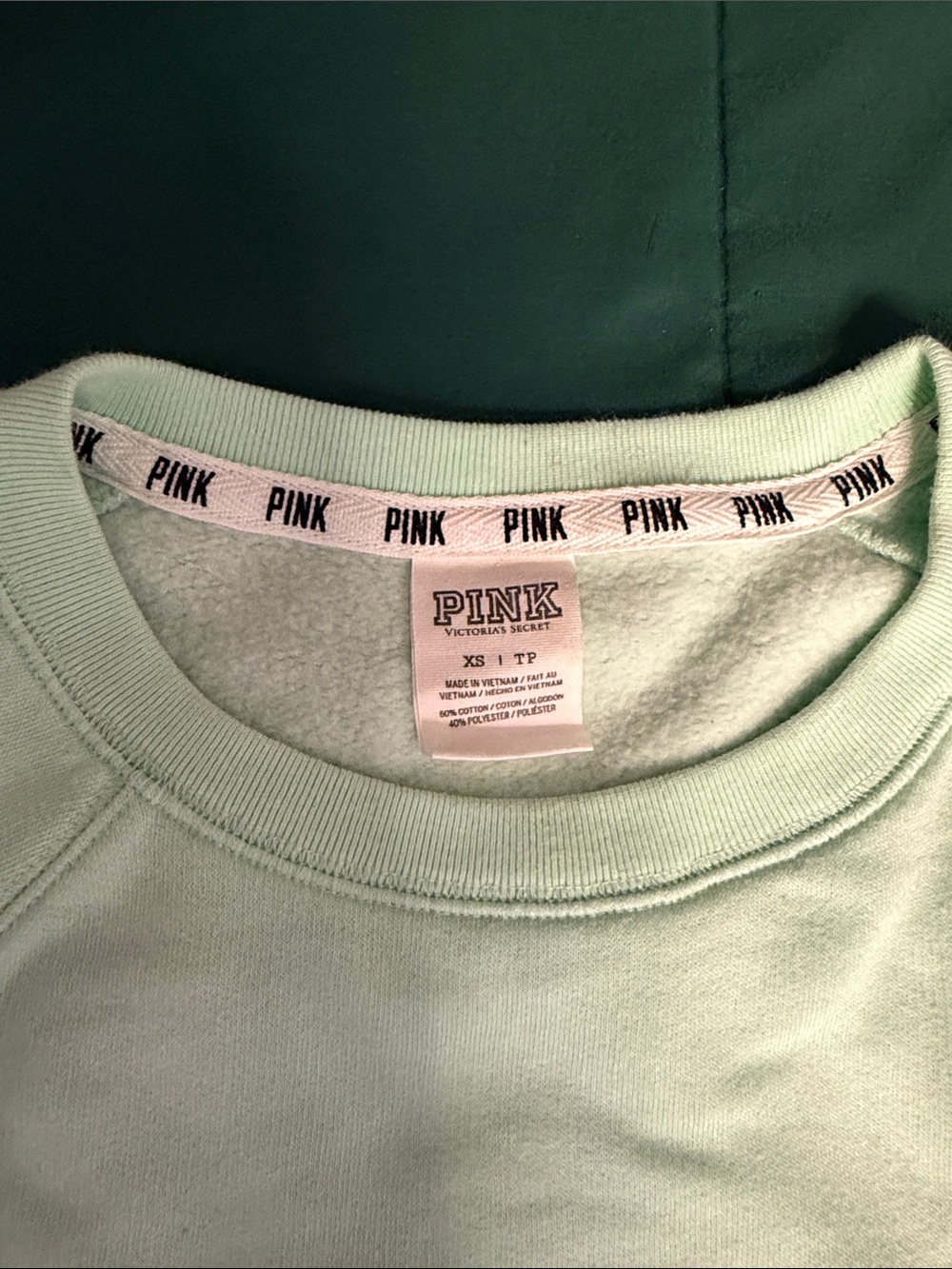 PINK Victoria's Secret Mint Green Crewneck Sweatshirt with Leopard-print - Picture 3 of 5